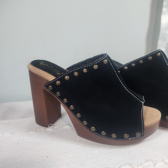 Stuart Weitzman Black Mules with Gold Studs - Picture 3 of 9